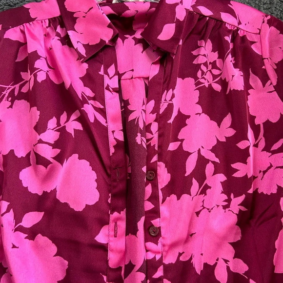 Pink/Maroon Floral Button Up Blouse - Picture 4 of 6